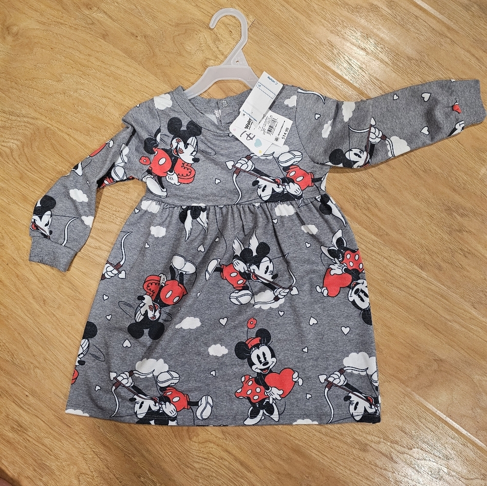 New Disney Girls' Minnie Mouse Print Dress Valentines Size 2T